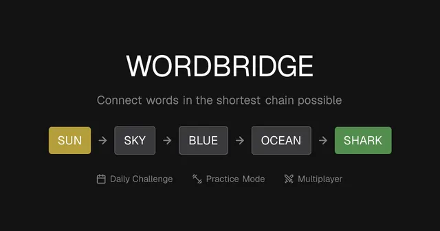 The WordBridge card: a chain from SUN through SKY, BLUE and OCEAN to SHARK