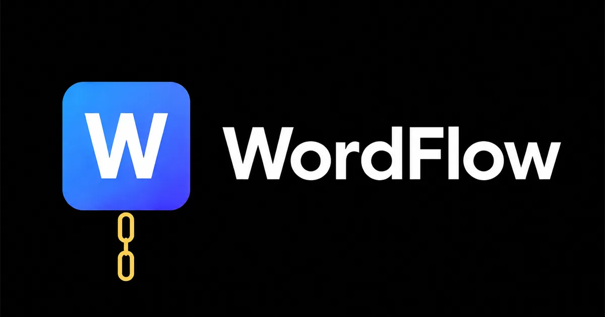 WordFlow's own logo: a blue W tile hanging from a chain link beside the name WordFlow