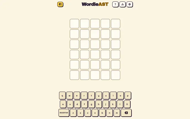 The Wordle AST board: an empty five-by-six grid under the WordleAST title, with an Asturian keyboard including ñ and an INXERTAR key