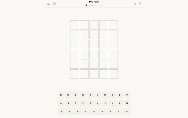 Wordle Global in Basque (euskara), daily puzzle #1932: the empty six-row board and a keyboard with Ñ
