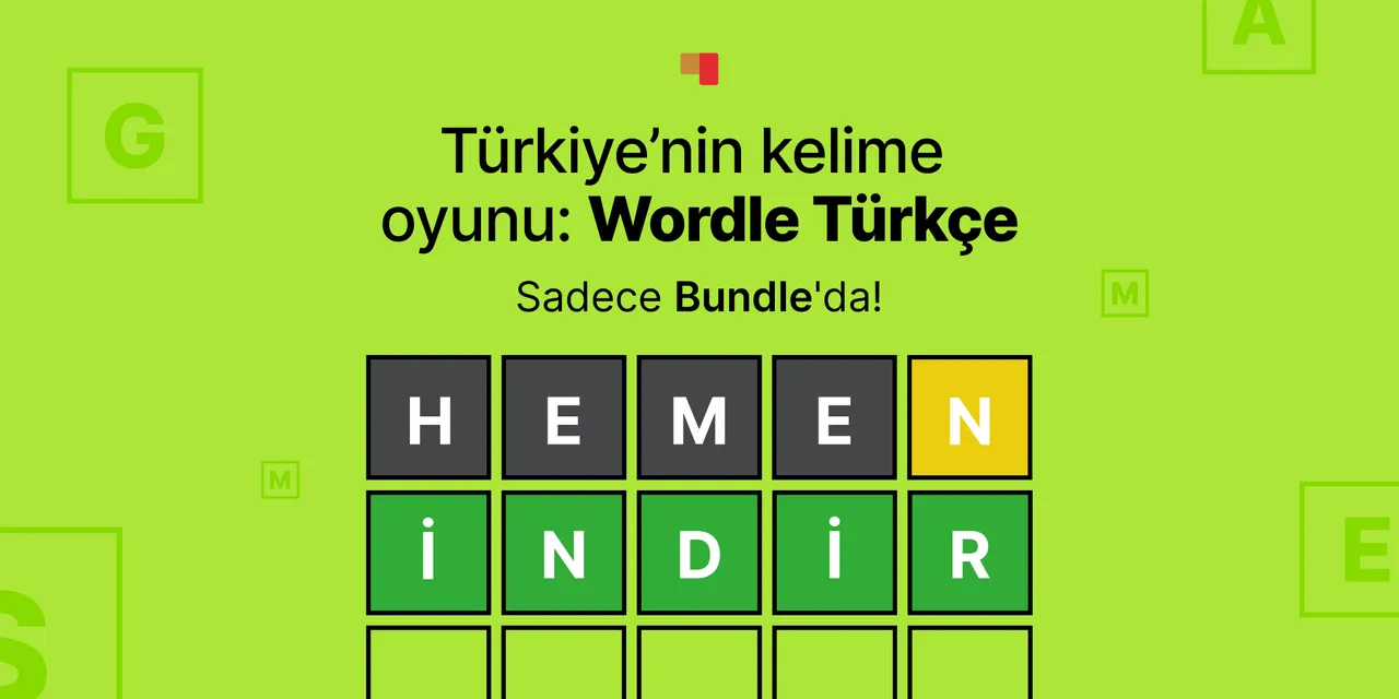 Wordle Türkçe cover from Bundle: a Wordle grid with the guesses HEMEN and İNDİR in grey, yellow and green tiles