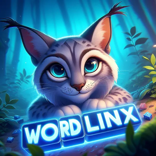 The WordLinx icon: a lynx resting behind glowing WORD LINX letter blocks