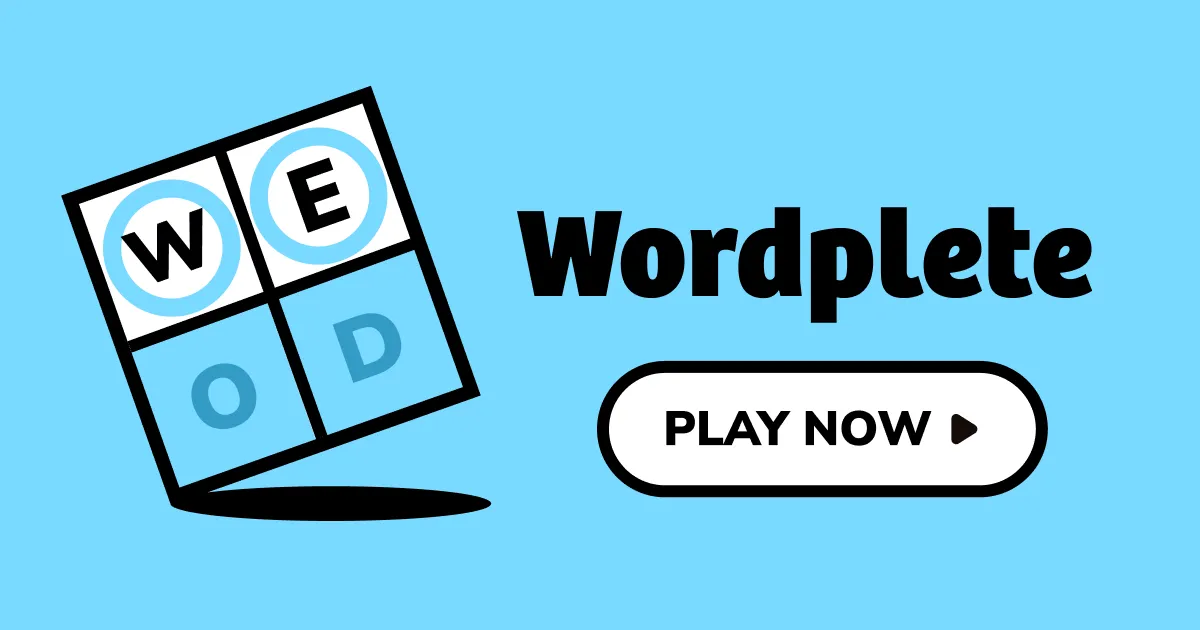 Wordplete cover: a tilted letter grid with W and E circled and O and D faded, beside the Wordplete name