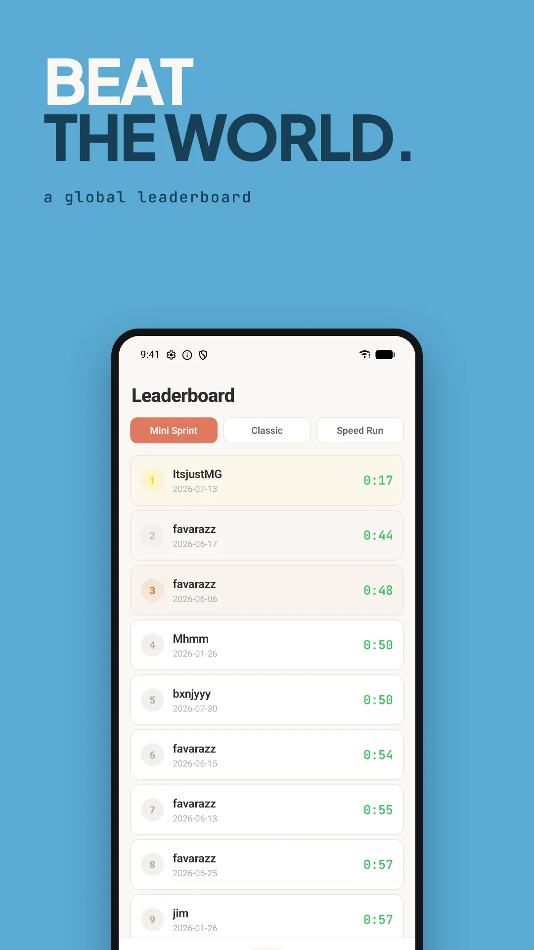 Wordsearch - Daily Puzzles global leaderboard of Mini Sprint times
