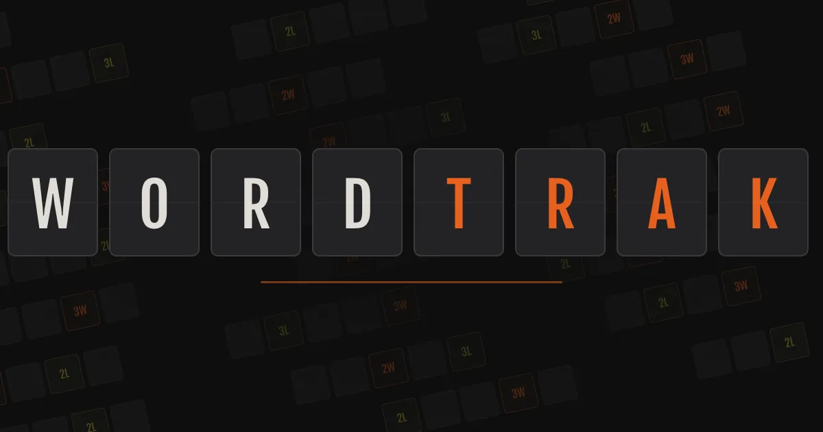 Wordtrak's own title art: the game's name on flip tiles over faint bonus slots