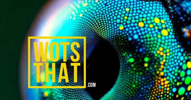 WotsThat logo over an extreme close-up of a colourful eye
