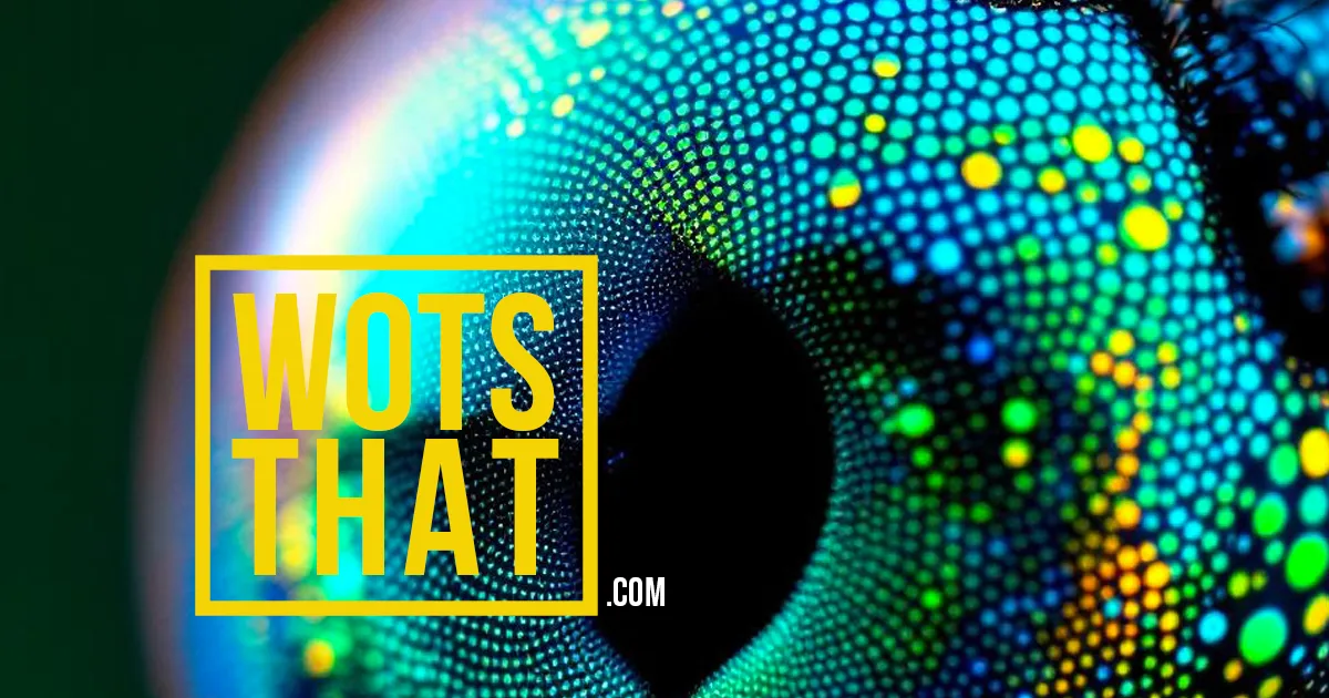 WotsThat logo over an extreme close-up of a colourful eye