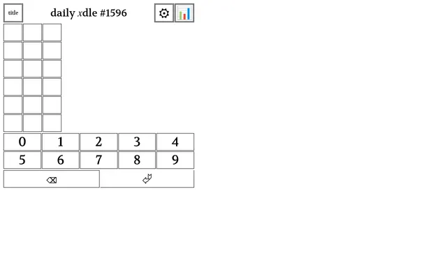 daily xdle #1596: six empty rows of three boxes and a keypad of digits 0 to 9 with delete and enter keys