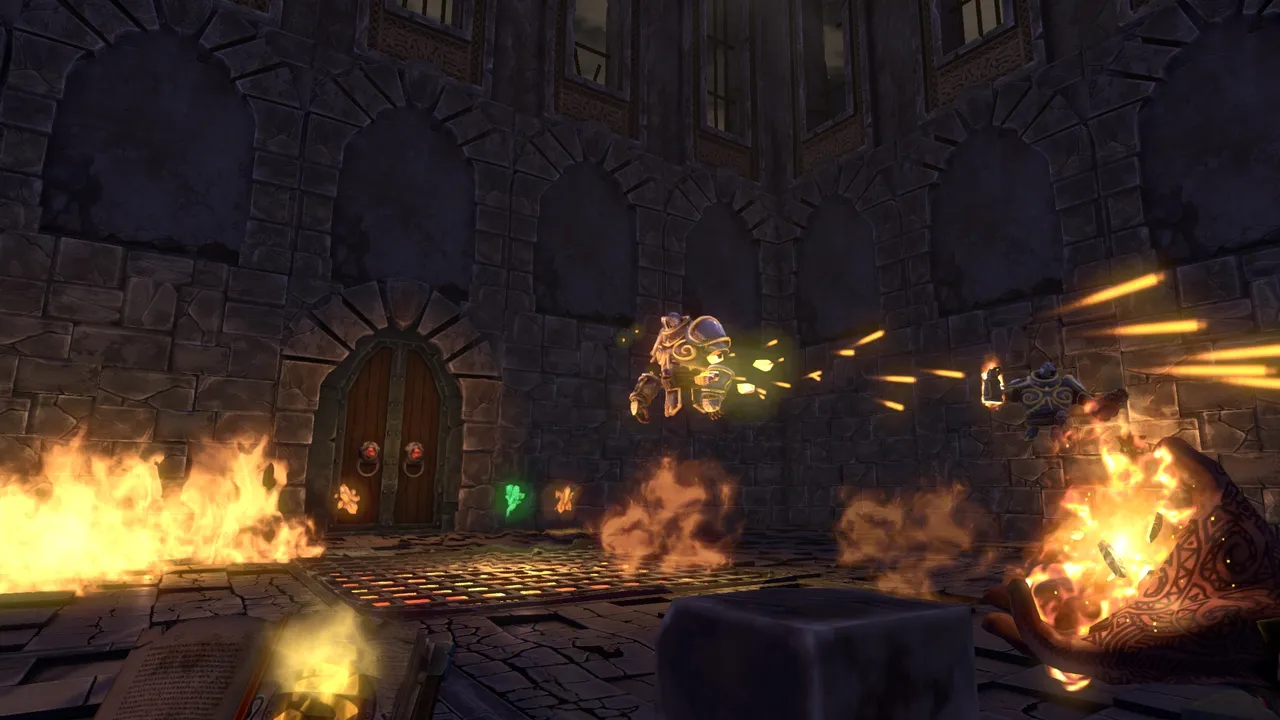 Ziggurat: first-person view of a wizard casting spells in a dungeon room